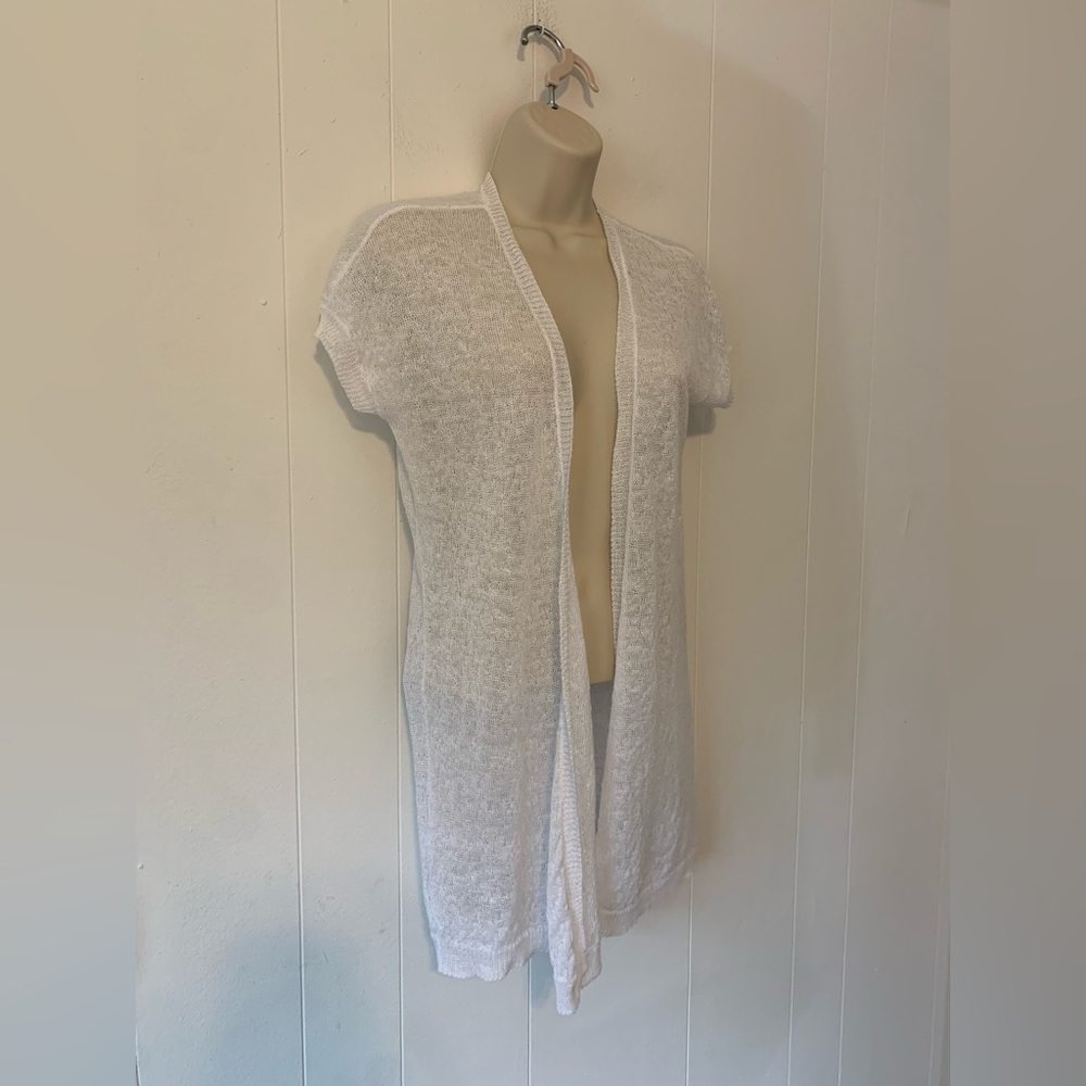 Eileen Fisher Sheer Linen Open White Short Sleeve Cardigan size XS
